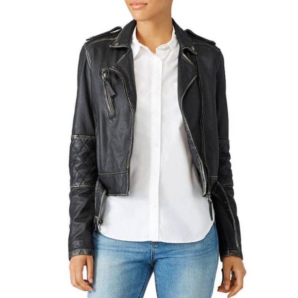Nicole Miller Artelier leather motorcycle jacket. EUC
